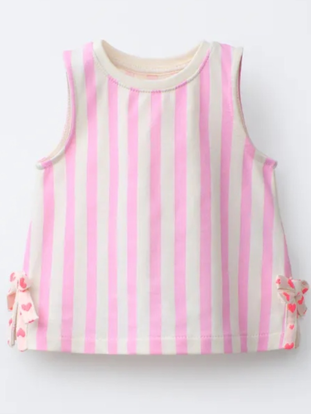Zara Toddler Girls Pink Stripe Heart Short Tank Top Set 4T Sleeveless White